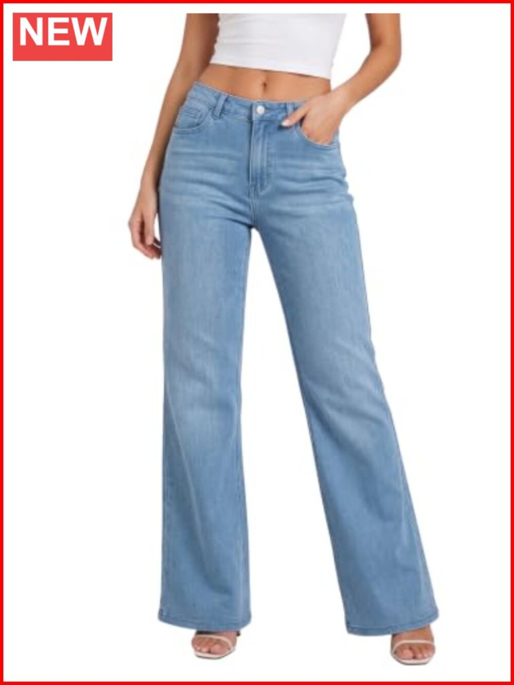 Womens Flare Jeans Mid Waisted Flex Denim Bootcut Pants with Pockets